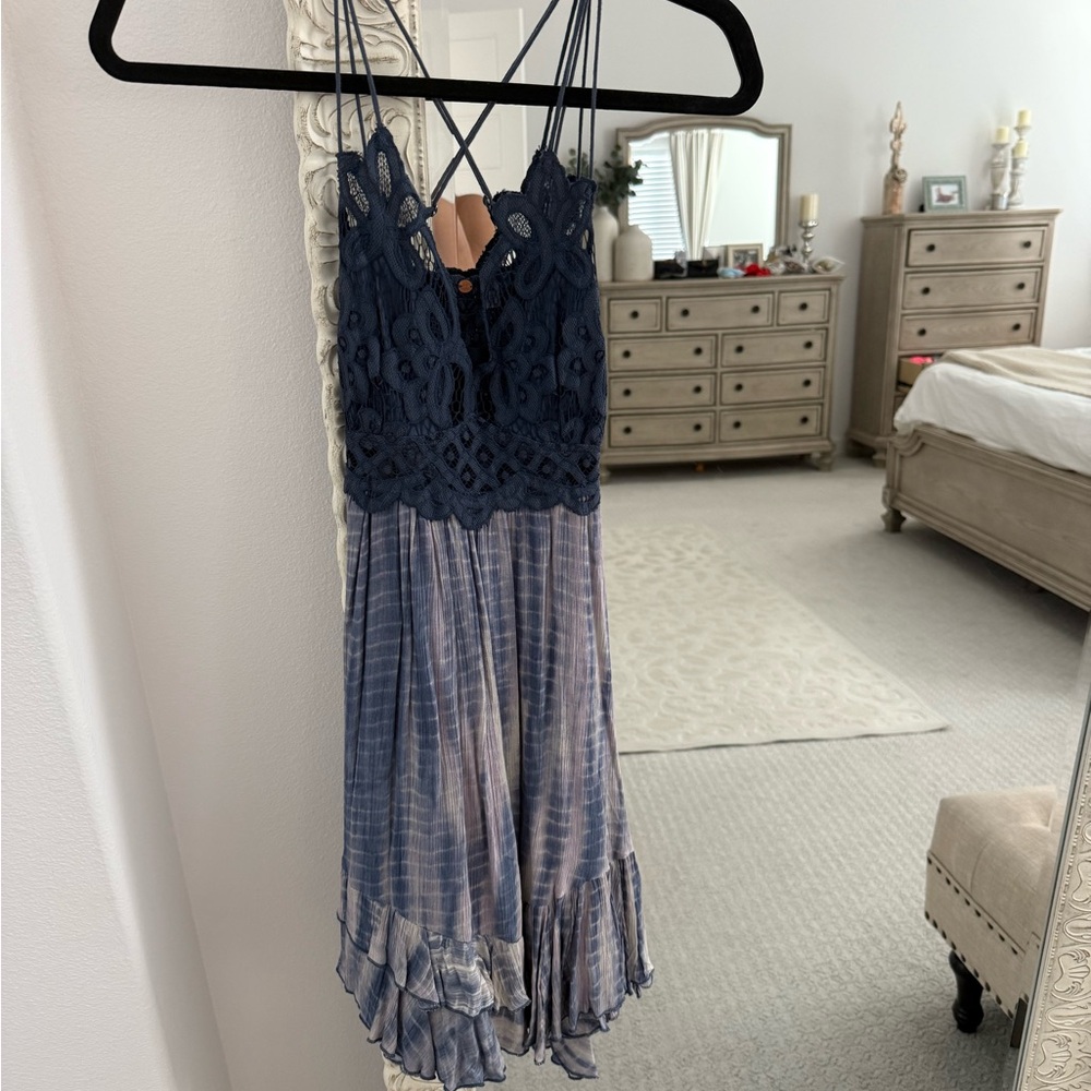 Free People Navy and Lavender Lace Dress